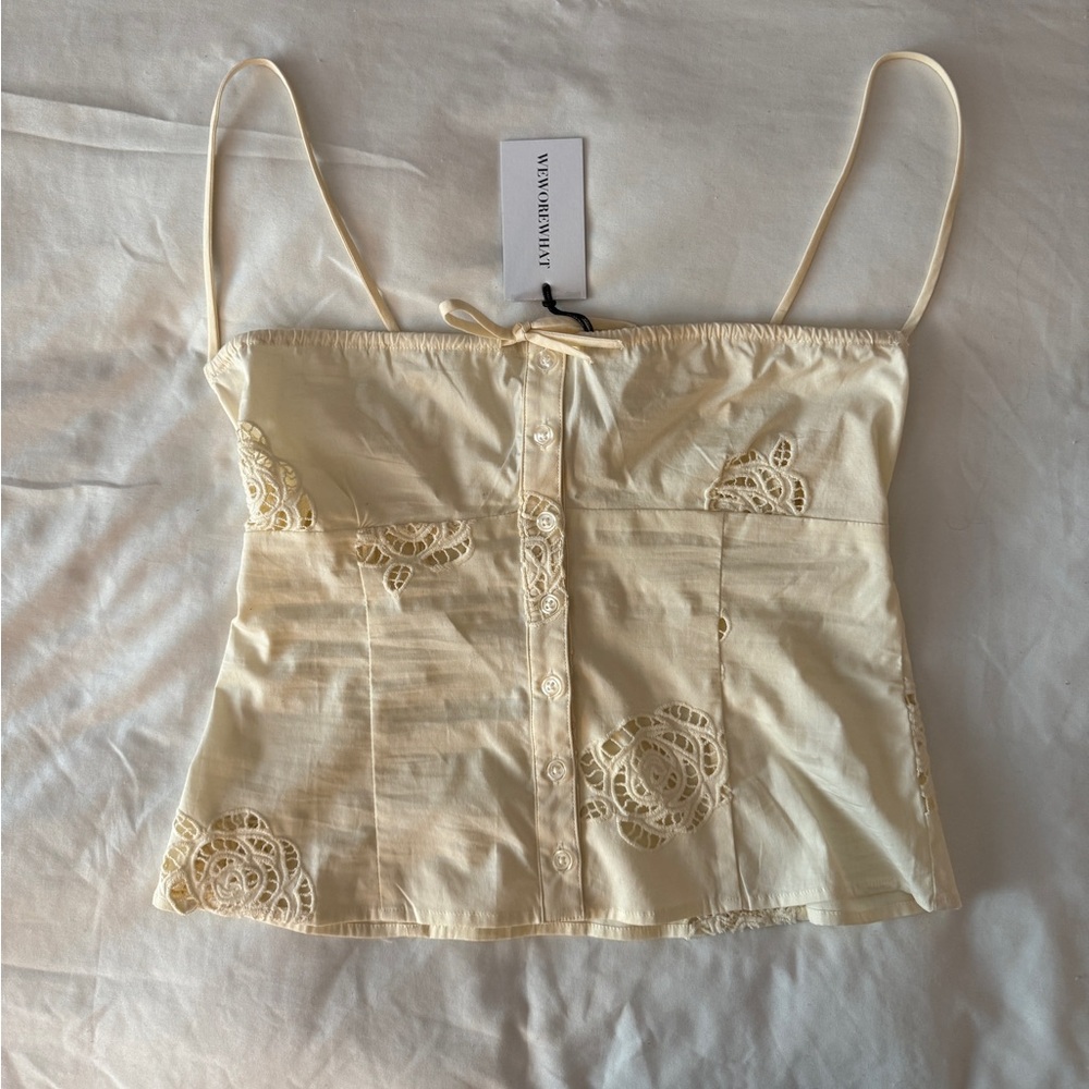 Cream Floral Lace Cut Out Top - Picture 2 of 5